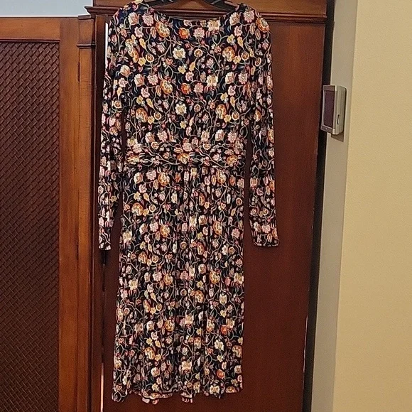 BODEN | Abigail Long Sleeve Navy Jersey Midi Dress Floral Print Pockets - 8 Long - Picture 8 of 11